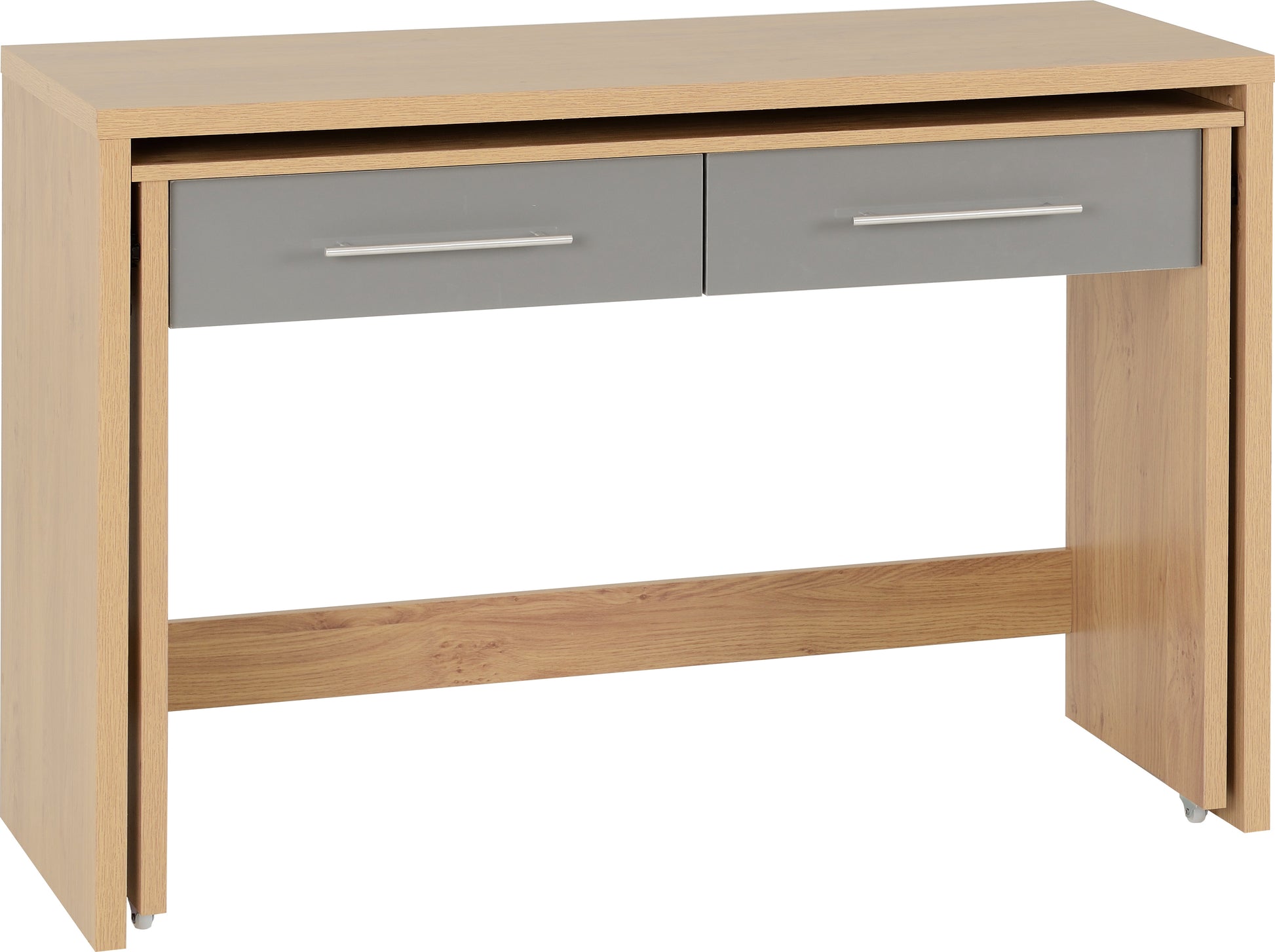 Seville 2 Drawer Slider Desk - Grey High Gloss/Light Oak Effect Veneer