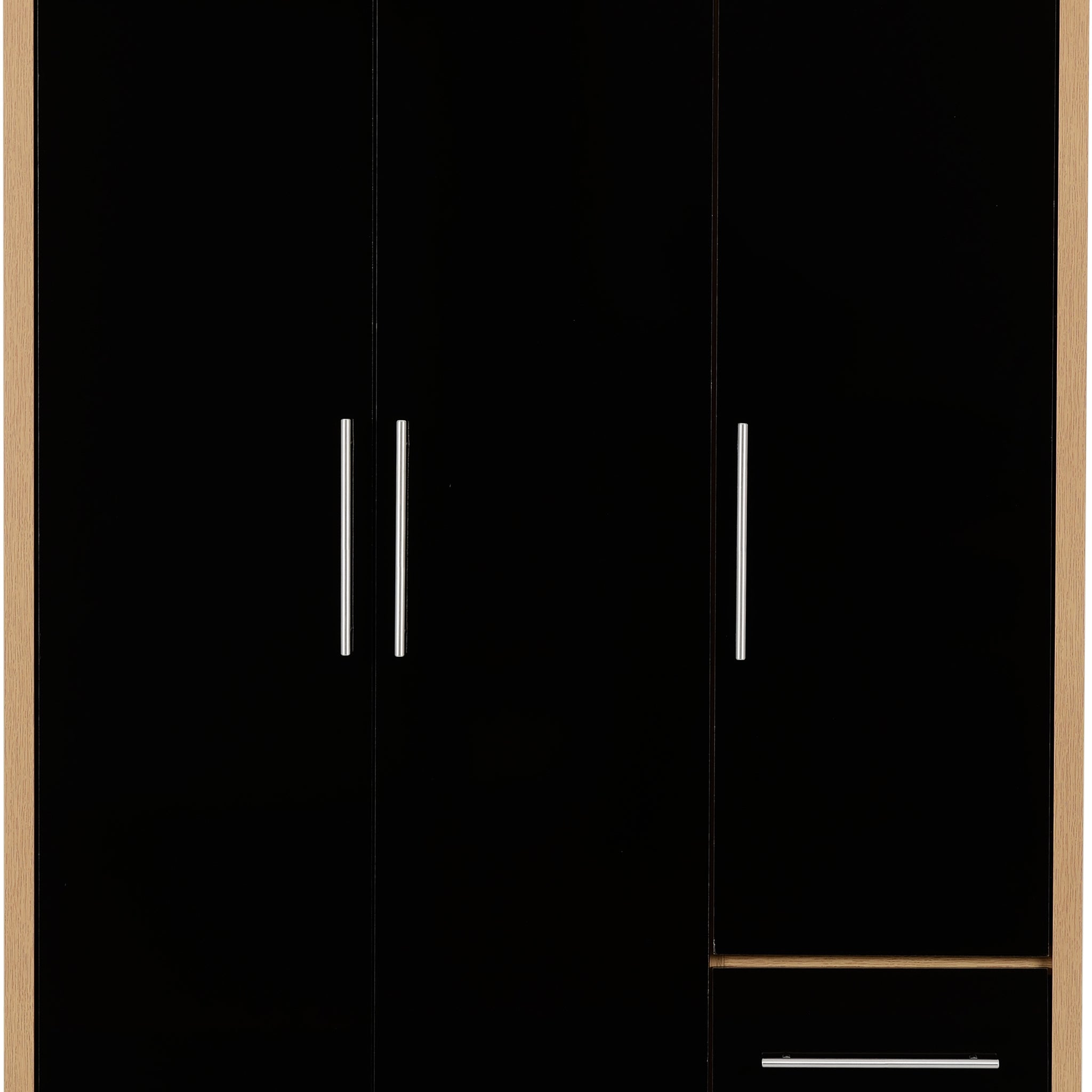 SEVILLE-3-DOOR-2-DRAWER-WARDROBE-BLACK-GLOSSLIGHT-OAK-EFFECT-VENEER-2019-01-100-101-067.jpgSeville 3 Door 2 Drawer Wardrobe - Black High Gloss/Light Oak Effect Veneer