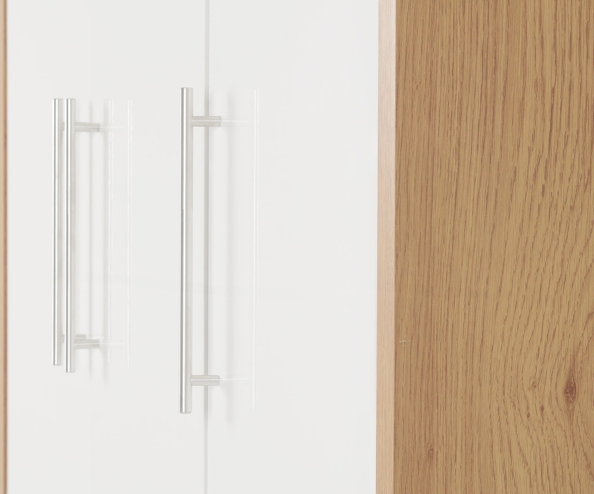 Seville 3 Door 2 Drawer Wardrobe - White High Gloss/Light Oak Effect Veneer