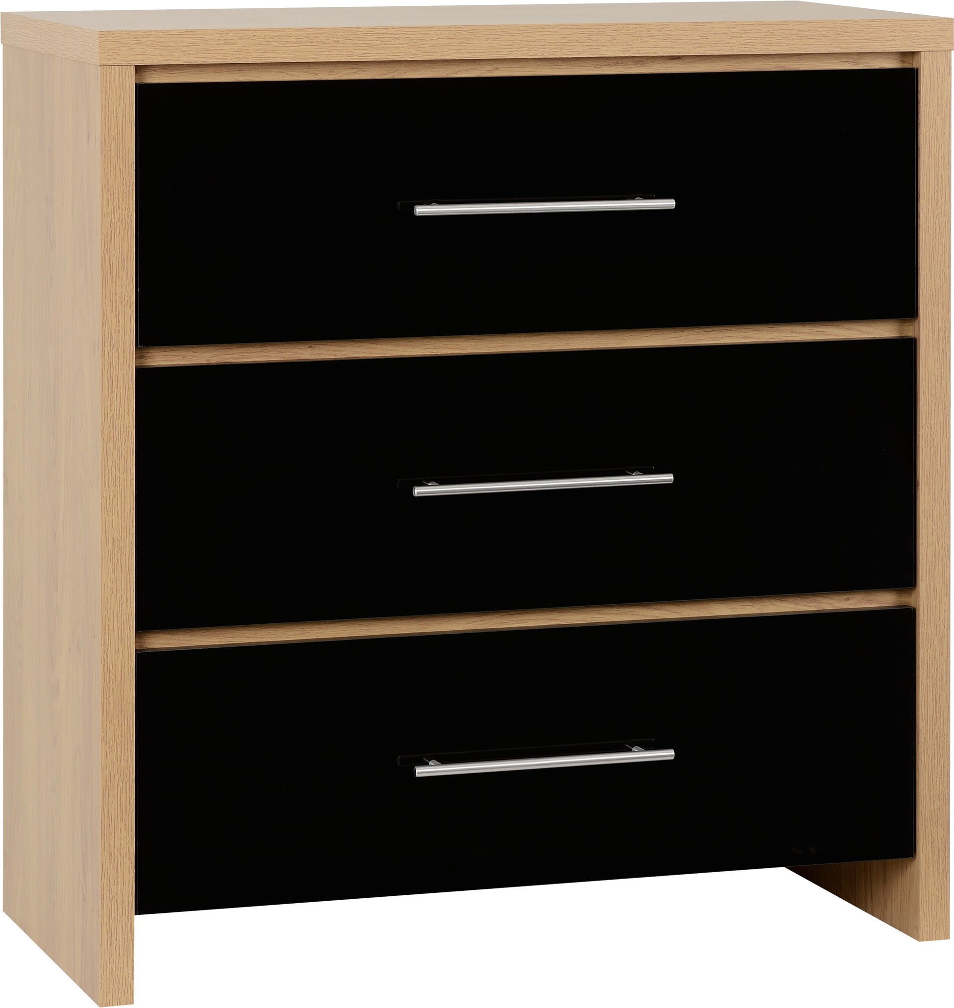 Seville 3 Drawer Chest - Black High Gloss/Light Oak Effect Veneer