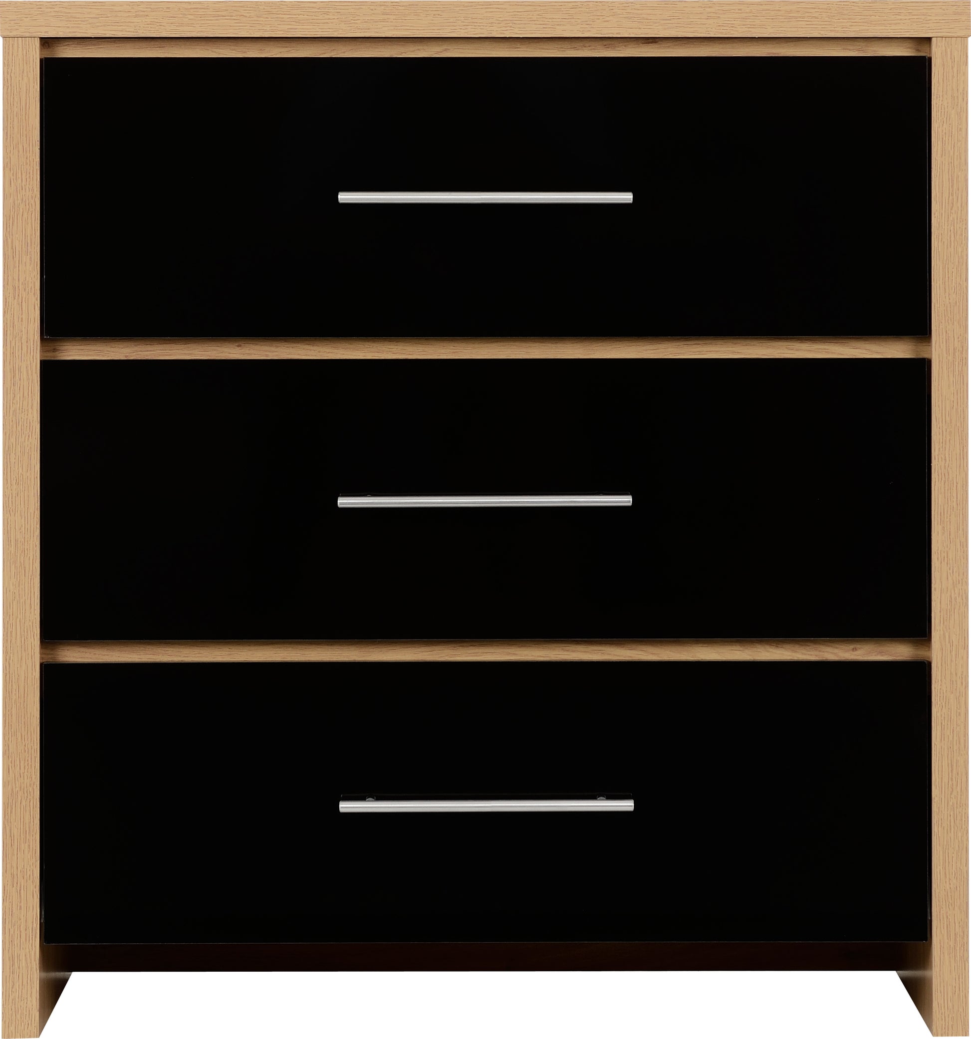 Seville 3 Drawer Chest - Black High Gloss/Light Oak Effect Veneer