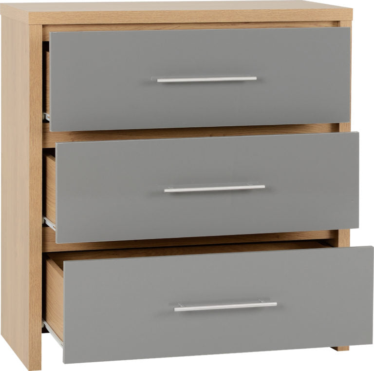 Seville Chest Of Drawers - Grey High Gloss/Light Oak Effect Veneer