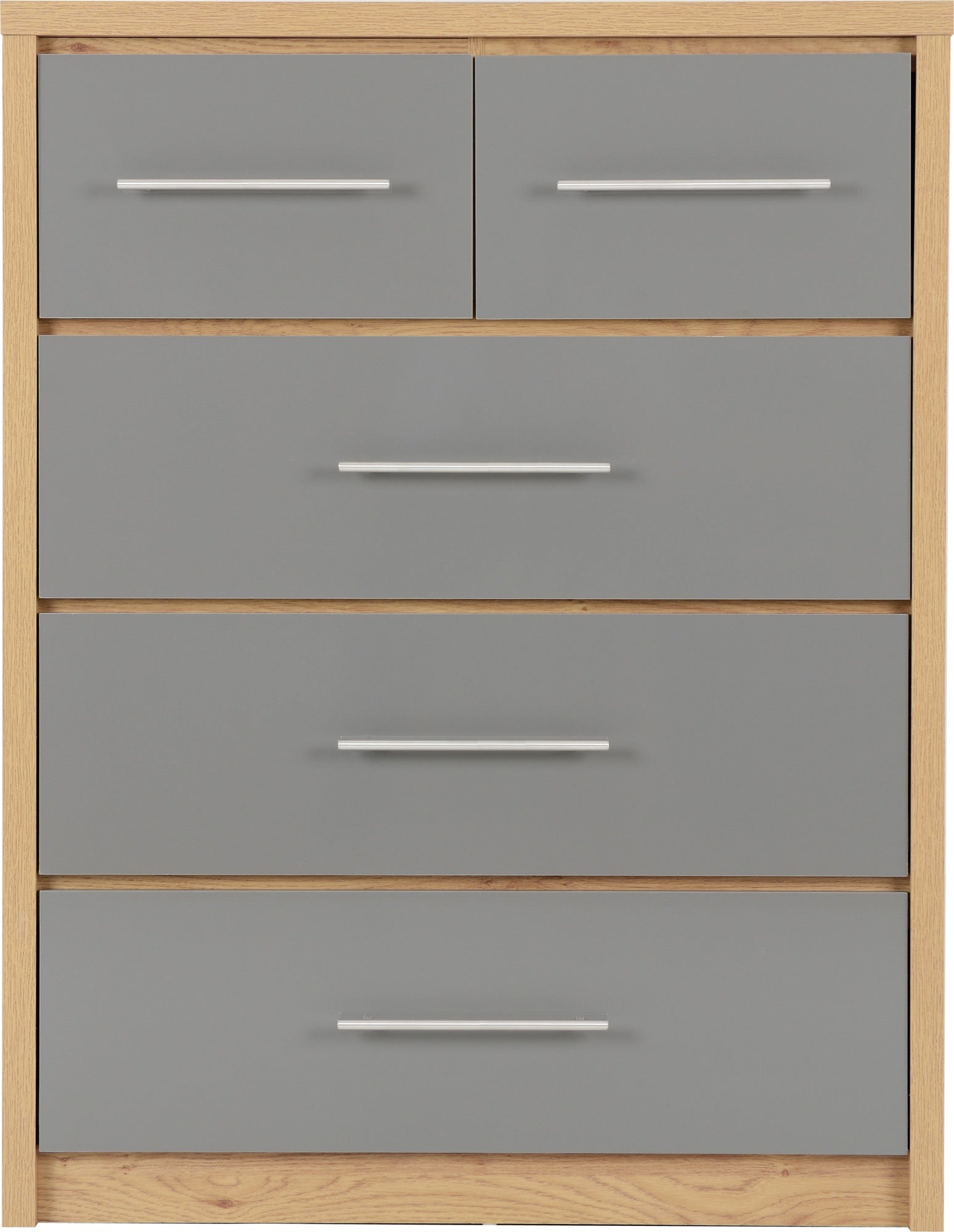 Seville 3+2 Drawer Chest -Grey High Gloss/Light Oak Effect Veneer