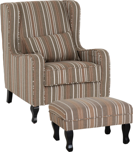 Sherborne Fireside Chair & Footstool - Beige Stripe Fabric