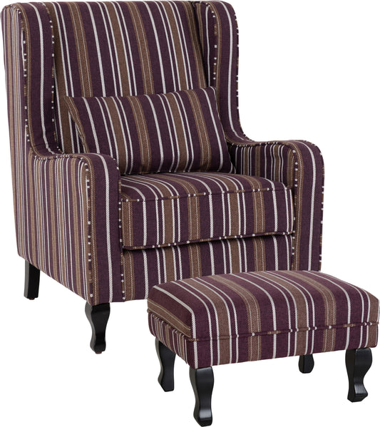 Sherborne Fireside Chair & Footstool - Burgundy Stripe Fabric