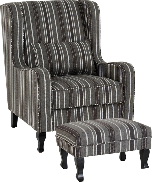 Sherborne Fireside Chair & Footstool - Grey Stripe Fabric