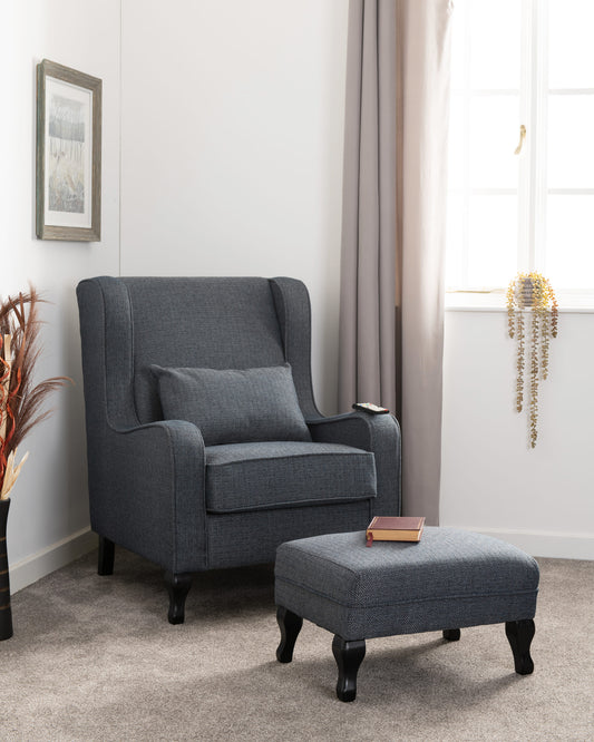 Sherborne Fireside Chair & Footstool - Slate Blue Fabric