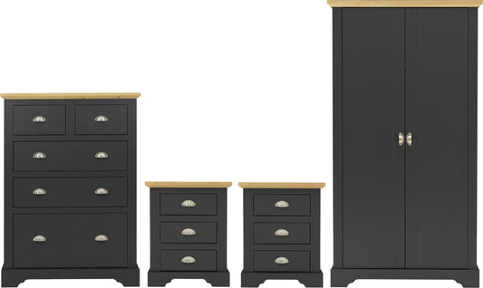 Toledo 2 Door Wardrobe Bedroom Set Grey/Oak Effect