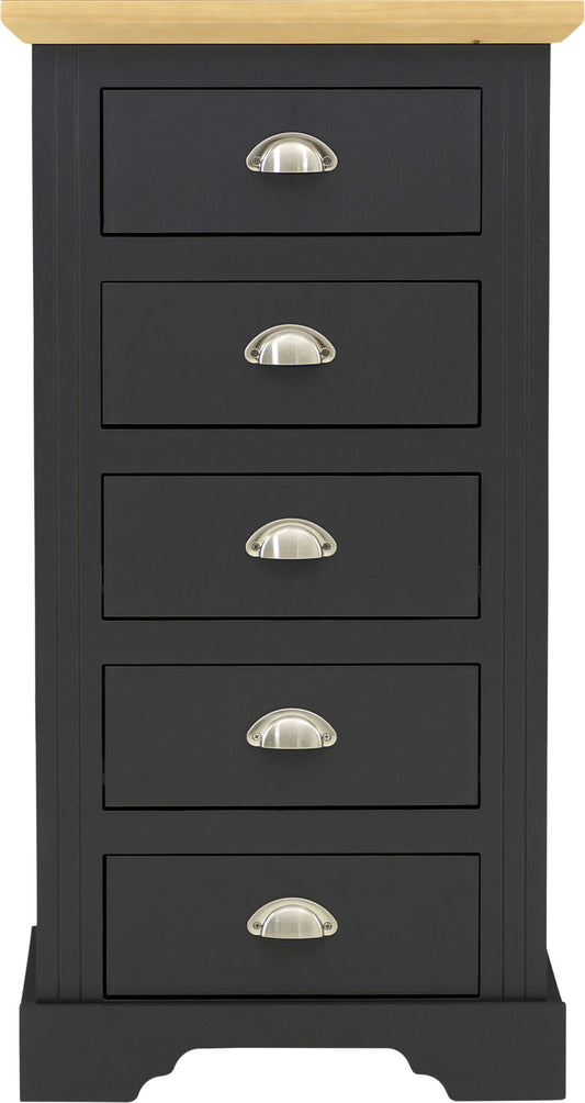 Toledo 5 Drawer Narrow Chest Grey/Oak Effect