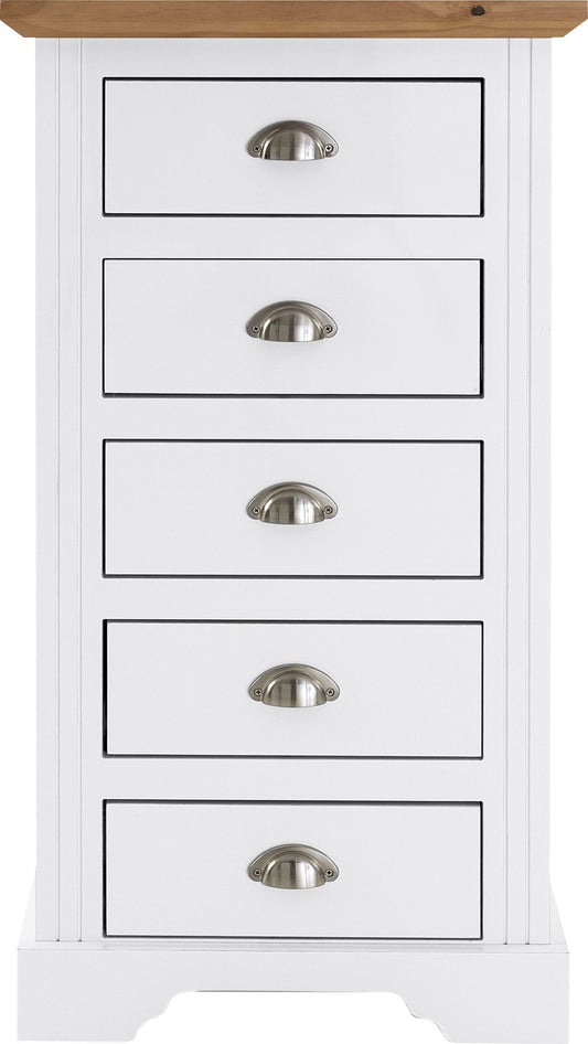 Toledo 5 Drawer Narrow Chest White/Oak Effect