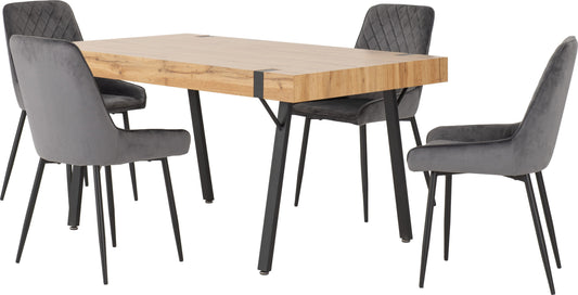 Treviso Dining Set with Avery Chairs - Light Oak Effect/Black/Grey Velvet