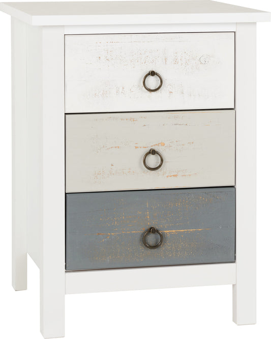 Vermont 3 Drawer Bedside White/Grey