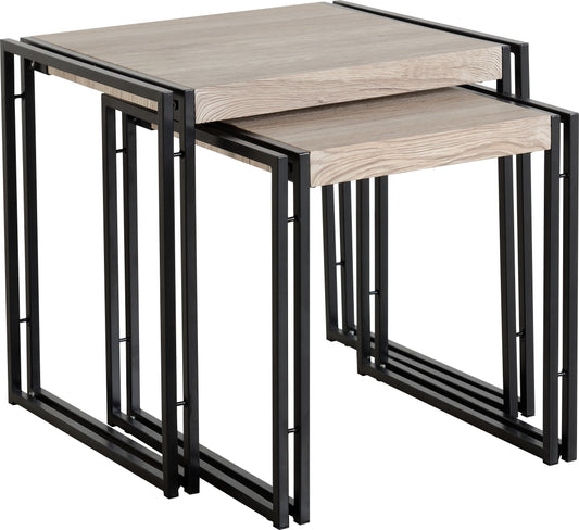 Warwick Nest of 2 Tables Oak Effect Veneer/Black